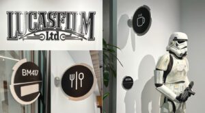 The circular nature of the sign program invokes thoughts of the Death Star, with the unique backer shapes heavily inspired by droid data ports, found throughout the Star Wars universe.